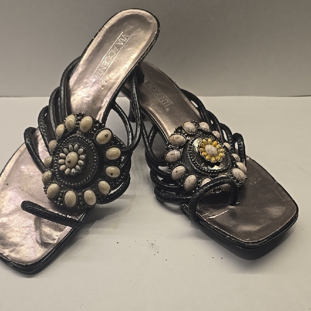 Elegant Black and Cream Beaded Women's Sandals